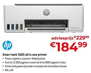 Promoties Hp smart tank 5105 all in one printer - HP - Geldig van 03/11/2023 tot 30/11/2023 bij Exellent