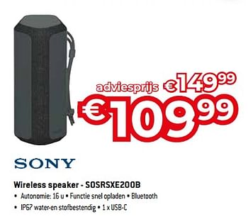 Promoties Sony wireless speaker - sosrsxe200b - Sony - Geldig van 03/11/2023 tot 30/11/2023 bij Exellent