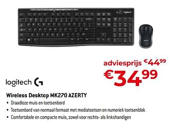 Promoties Wireless desktop mk270 azerty - Logitech - Geldig van 03/11/2023 tot 30/11/2023 bij Exellent