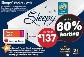 Promoties Comfortable pocketverenmatras - Sleepy - Geldig van 08/11/2023 tot 30/11/2023 bij Sleepworld
