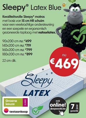 Promoties Latex blue kwaliteitsvolle sleepy matras - Sleepy - Geldig van 08/11/2023 tot 30/11/2023 bij Sleepworld