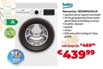 Promoties Beko wasmachine - beb3wfu57411w - Beko - Geldig van 03/11/2023 tot 30/11/2023 bij Exellent