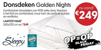 Promoties Donsdeken golden nights - Sleepy - Geldig van 08/11/2023 tot 30/11/2023 bij Sleepworld