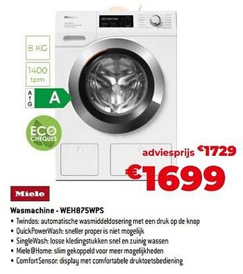 Promoties Miele wasmachine - weh875wps - Miele - Geldig van 03/11/2023 tot 30/11/2023 bij Exellent