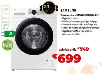 Promotions Samsung wasmachine - s1ww91cgc04aahe - Samsung - Valide de 03/11/2023 à 30/11/2023 chez Exellent