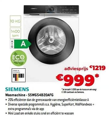 Promoties Siemens wasmachine - ssw654b20afg - Siemens - Geldig van 03/11/2023 tot 30/11/2023 bij Exellent