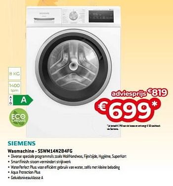 Promoties Siemens wasmachine - sswm14n2b4fg - Siemens - Geldig van 03/11/2023 tot 30/11/2023 bij Exellent