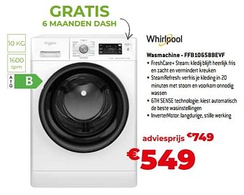 Promoties Whirlpool wasmachine - ffb10658bevf - Whirlpool - Geldig van 03/11/2023 tot 30/11/2023 bij Exellent