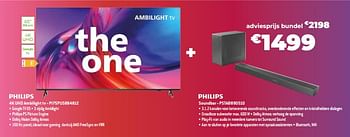 Promoties Philips 4k uhd ambilight tv - pi75pus884812 + philips sounder - pstab890510 - Philips - Geldig van 03/11/2023 tot 30/11/2023 bij Exellent