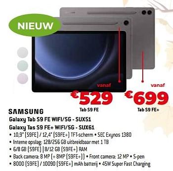 Promoties Samsung galaxy tab s9 fe wifi-5g - sux51 - Samsung - Geldig van 03/11/2023 tot 30/11/2023 bij Exellent