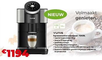 Promoties Yunio espressomachine volautomaat - yuh2bl - Yunio - Geldig van 03/11/2023 tot 30/11/2023 bij Exellent