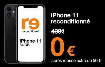 Promoties Apple reconditionné iphone 11 - Apple - Geldig van 13/11/2023 tot 30/11/2023 bij Orange