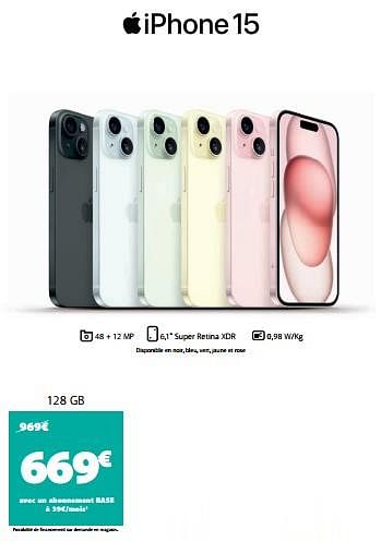 Promotions Apple iphone 15 128gb - Apple - Valide de 14/11/2023 à 29/11/2023 chez Base