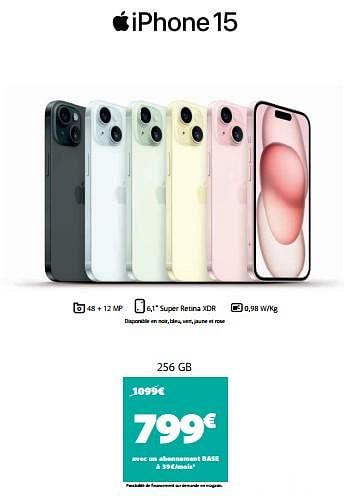 Promotions Apple iphone 15 256gb - Apple - Valide de 14/11/2023 à 29/11/2023 chez Base