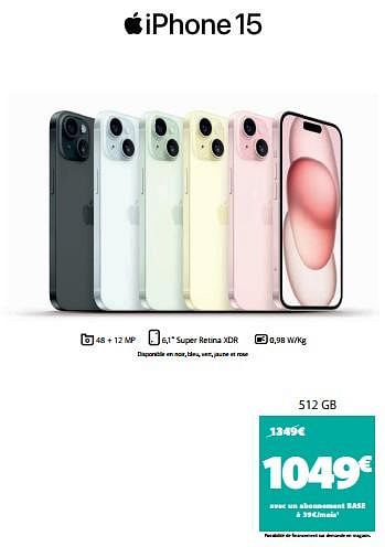 Promotions Apple iphone 15 512gb - Apple - Valide de 14/11/2023 à 29/11/2023 chez Base