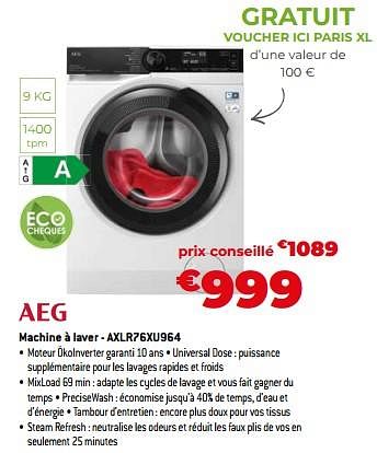 Promotions Aeg machine à laver - axlr76xu964 - AEG - Valide de 03/11/2023 à 30/11/2023 chez Exellent