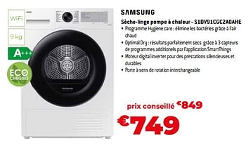 Promotions Samsung sèche-linge pompe à chaleur - s1dv91cgc2a0ahe - Samsung - Valide de 03/11/2023 à 30/11/2023 chez Exellent