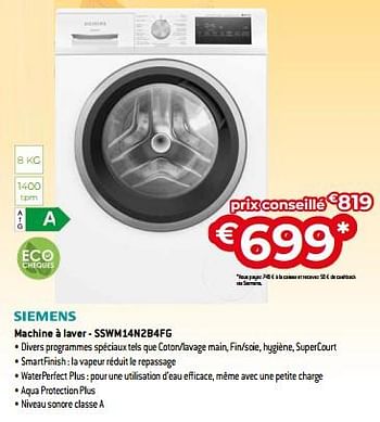 Promotions Siemens machine à laver - sswm14n2b4fg - Siemens - Valide de 03/11/2023 à 30/11/2023 chez Exellent