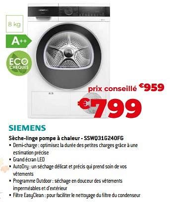 Promotions Siemens sèche-linge pompe à chaleur - sswq31g240fg - Siemens - Valide de 03/11/2023 à 30/11/2023 chez Exellent