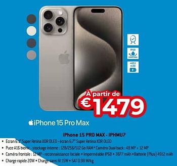 Promotions Apple iphone 15 pro max - iphmu7 - Apple - Valide de 03/11/2023 à 30/11/2023 chez Exellent