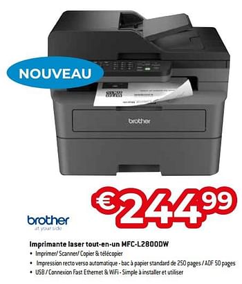 Promotions Brother imprimante laser tout-en-un mfc-l2800dw - Brother - Valide de 03/11/2023 à 30/11/2023 chez Exellent