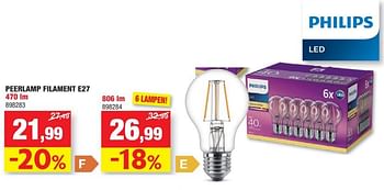 Promoties Peerlamp filament e27 - Philips - Geldig van 06/11/2023 tot 19/11/2023 bij Hubo
