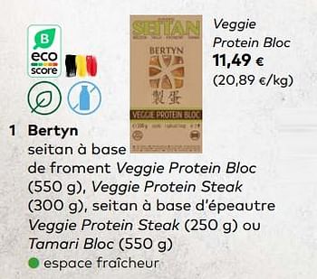 Promotions Bertyn seitan à base veggie protein bloc - Bertyn - Valide de 08/11/2023 à 05/12/2023 chez Bioplanet