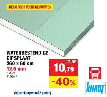 Promotions Waterbestendige gipsplaat - Knauf - Valide de 06/11/2023 à 19/11/2023 chez Hubo