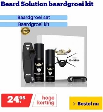 Promoties Beard solution baardgroei kit - Solution - Geldig van 13/11/2023 tot 19/11/2023 bij Bol.com