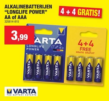 Promoties Alkalinebatterijen longlife power aa of aaa - Varta - Geldig van 08/10/2023 tot 19/11/2023 bij Hubo