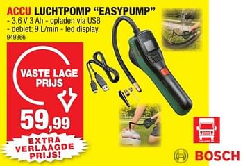 Promotions Bosch accu luchtpomp easypump - Bosch - Valide de 08/10/2023 à 19/11/2023 chez Hubo