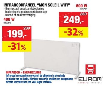 Promotions Eurom infraroodpaneel mon soleil wifi - Eurom - Valide de 08/10/2023 à 19/11/2023 chez Hubo