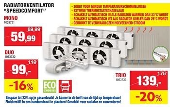 Promotions Radiatorventilator speedcomfort mono - Produit maison - Hubo  - Valide de 08/10/2023 à 19/11/2023 chez Hubo