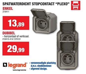 Promoties Spatwaterdicht stopcontact plexo enkel - Legrand - Geldig van 08/10/2023 tot 19/11/2023 bij Hubo