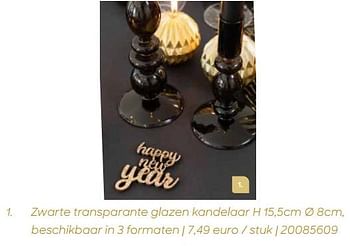 Promoties Zwarte transparante glazen kandelaar - Huismerk - Ava - Geldig van 24/10/2023 tot 31/12/2023 bij Ava