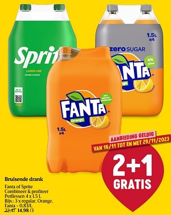 Promotions Bruisende drank regular, orange, fanta - Fanta - Valide de 16/11/2023 à 22/11/2023 chez Delhaize