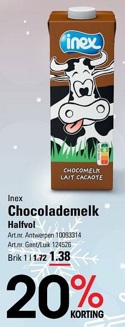 Promoties Chocolademelk halfvol - Inex - Geldig van 02/11/2023 tot 23/11/2023 bij Sligro