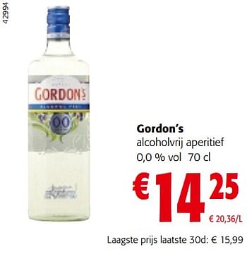 Promoties Gordon’s alcoholvrij aperitief - Gordon's - Geldig van 15/11/2023 tot 28/11/2023 bij Colruyt
