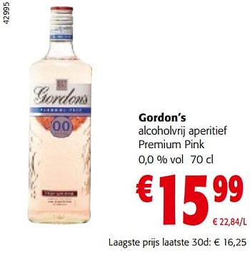 Promoties Gordon’s alcoholvrij aperitief premium pink - Gordon's - Geldig van 15/11/2023 tot 28/11/2023 bij Colruyt
