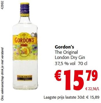 Promoties Gordon’s the original london dry gin - Gordon's - Geldig van 15/11/2023 tot 28/11/2023 bij Colruyt