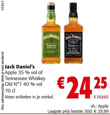 Promoties Jack daniel’s apple of tennessee whiskey - Jack Daniel's - Geldig van 15/11/2023 tot 28/11/2023 bij Colruyt