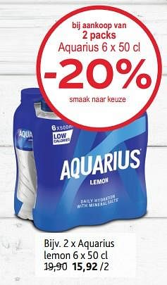 Promotions Aquarius lemon bij aankoop van 2 packs -20% - Aquarius - Valide de 15/11/2023 à 28/11/2023 chez Alvo