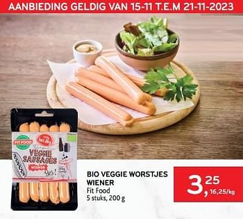 Promotions Bio veggie worstjes wiener fit food - Fitfood - Valide de 15/11/2023 à 28/11/2023 chez Alvo