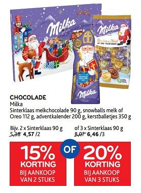 Promoties Chocolade milka 15% korting bij aankoop van 2 stuks of 20% korting bij aankoop van 3 stuks - Milka - Geldig van 15/11/2023 tot 28/11/2023 bij Alvo