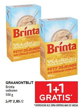 Promoties Graanontbijt brinta 1+1 gratis - Brinta - Geldig van 15/11/2023 tot 28/11/2023 bij Alvo