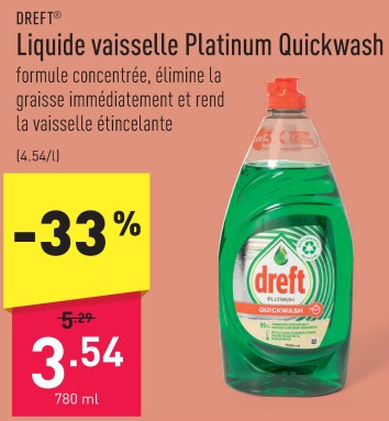 liquide vaisselle platinum quickwash - dreft - 780 mL