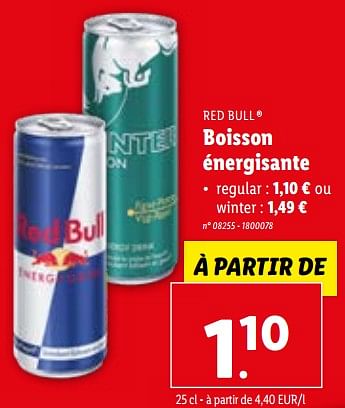 Promotions Boisson énergisante - Red Bull - Valide de 22/11/2023 à 28/11/2023 chez Lidl