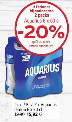 Promotions Aquarius lemon à l’achat de 2 packs -20% - Aquarius - Valide de 15/11/2023 à 28/11/2023 chez Alvo