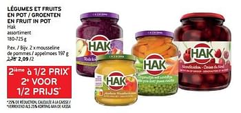 Promotions Légumes et fruits en pot hak 2ième à 1-2 prix - Hak - Valide de 15/11/2023 à 28/11/2023 chez Alvo