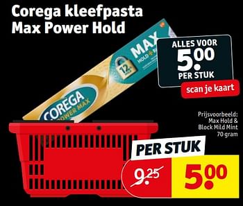 Promoties Corega kleefpasta max hold + block mild mint - Corega - Geldig van 21/11/2023 tot 26/11/2023 bij Kruidvat